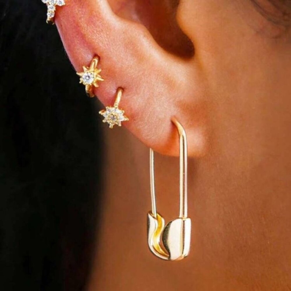 Gold Safety Pin Earrings - Picture 2 of 3